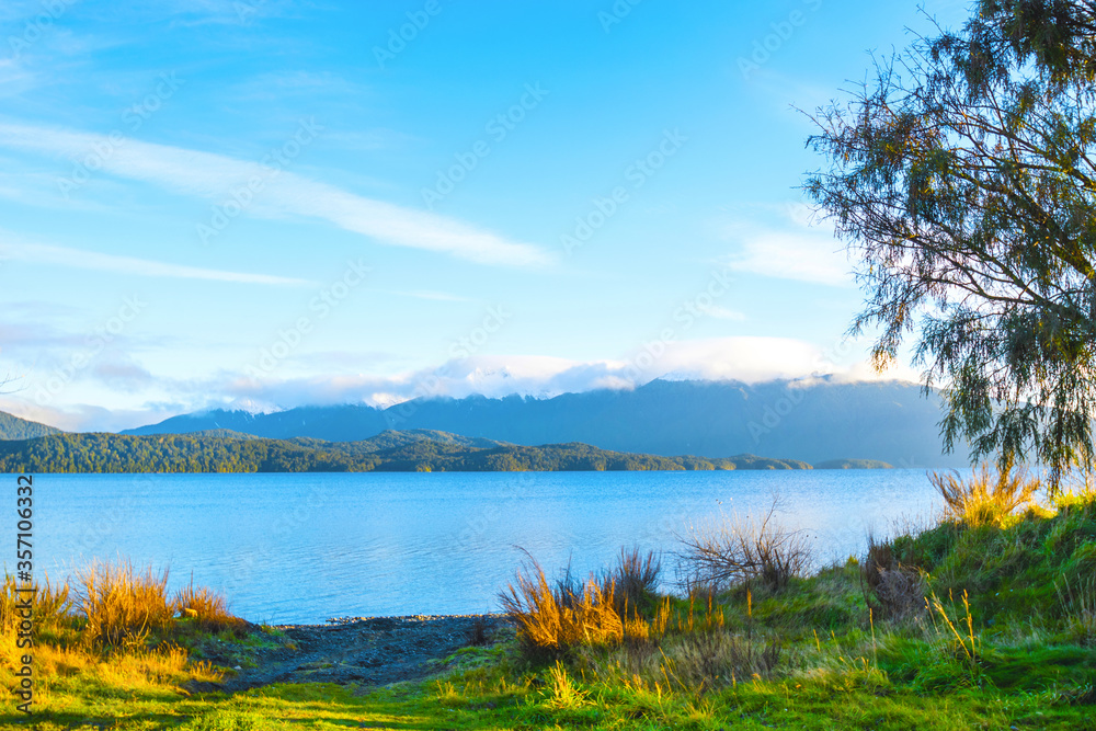 Landscape Scenery of Lake Te Anau, South Island, New Zealand; Calm Morning Time
