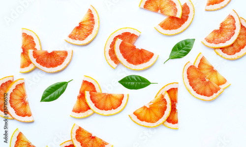 High vitamin C. Juicy grapefruit slices on white