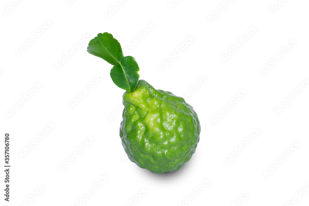 Bergamot with leaf isolated on white background.