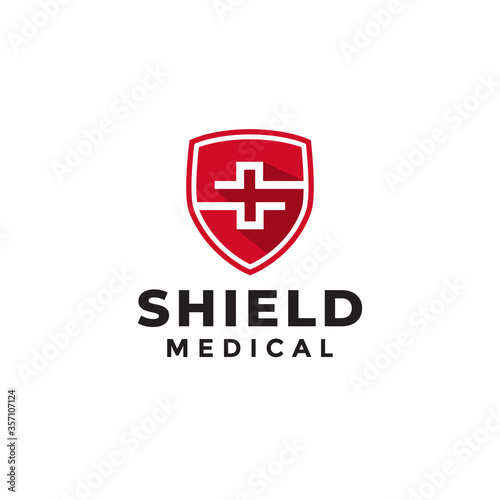 shield medical logo, creative cross health with shield letter s vector