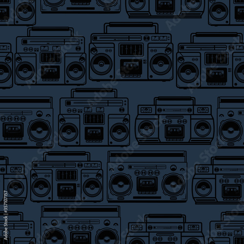 Seamless pattern with boomboxes. Design element for poster, card, banner, t shirt. Vector illustration