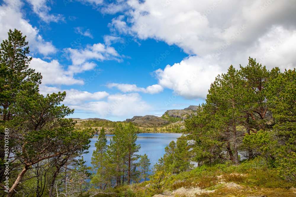On a hike to Lake Vaagsvatnet a great summer day, Sømna municipality in Northern Norway On a hike to Lake Vaagsvatnet a great summer day, Sømna municipality in Northern Norway