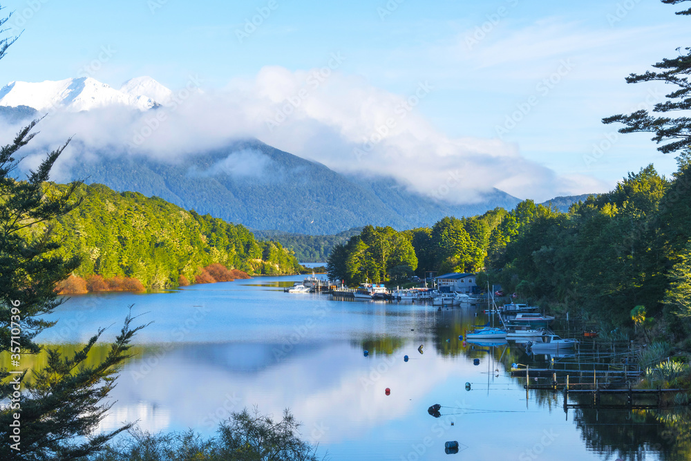 Pearl Harbour, a small harbour at Waiau River, Lake Manapouri, South Island - New Zealand