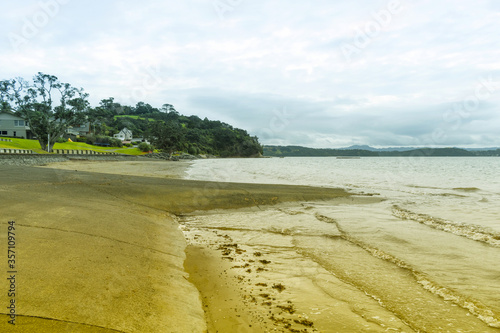 Panoramic View of Algies Bay Beach Auckland New Zealand; During low tide time photo