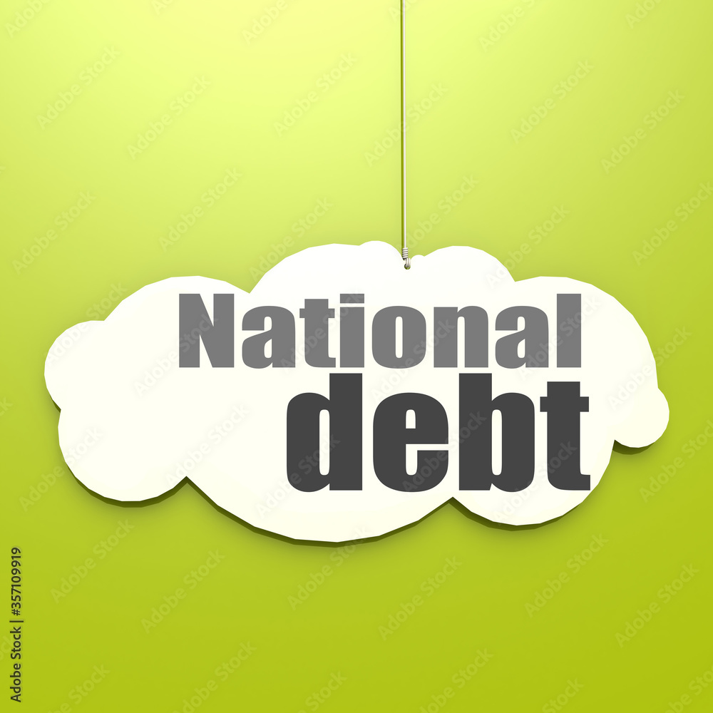 National debt word on white cloud