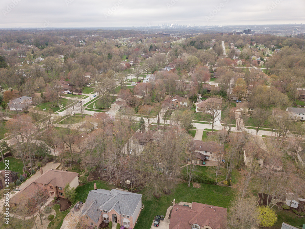 Suburban view from above in early spring