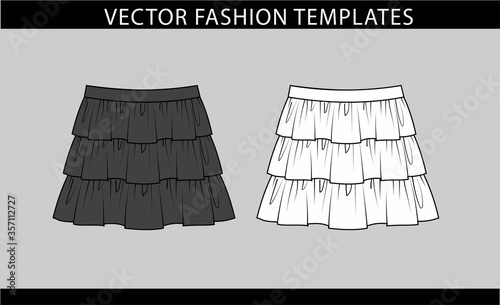 SKIRT fashion flat sketch template, mini skirt front and back