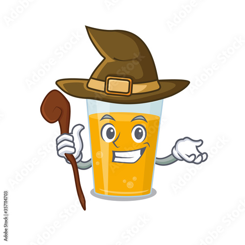 Glass of orange juice funny but sneaky witch cartoon character design