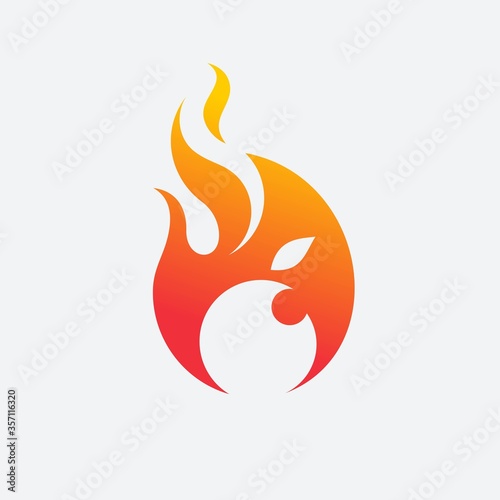 fire flame with apple vector logo illustrations template