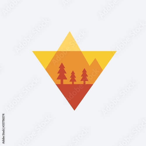 mountain and tree badge vector logo illustrations template
