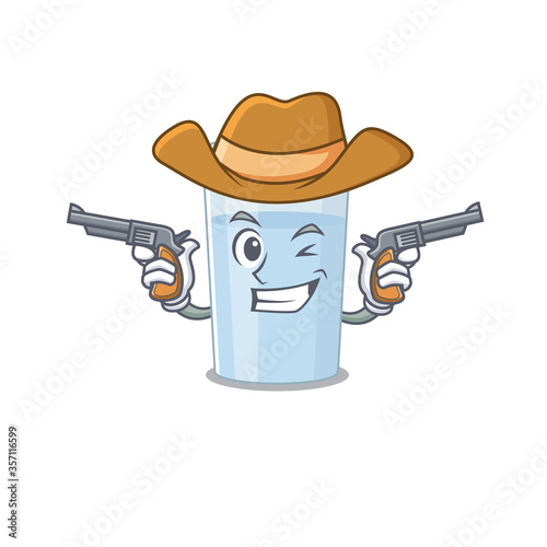 Cartoon character cowboy of glass of water with guns