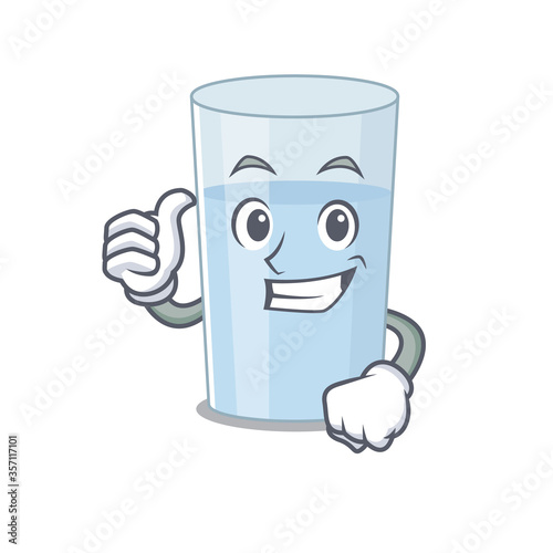 Glass of water cartoon character design showing OK finger