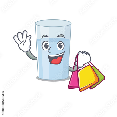 wealthy glass of water cartoon character with shopping bags