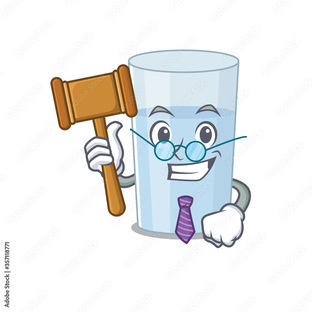A wise judge of glass of water mascot design wearing glasses