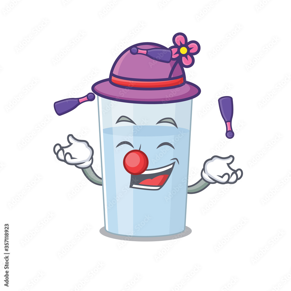 A glass of water cartoon design style succeed playing juggling A glass of water cartoon design style succeed playing juggling