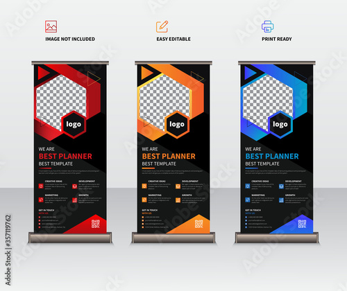 Business Roll Up. Event, advertising Roll up Design. Banner Template. Presentation and Brochure Flyer. Vector illustration