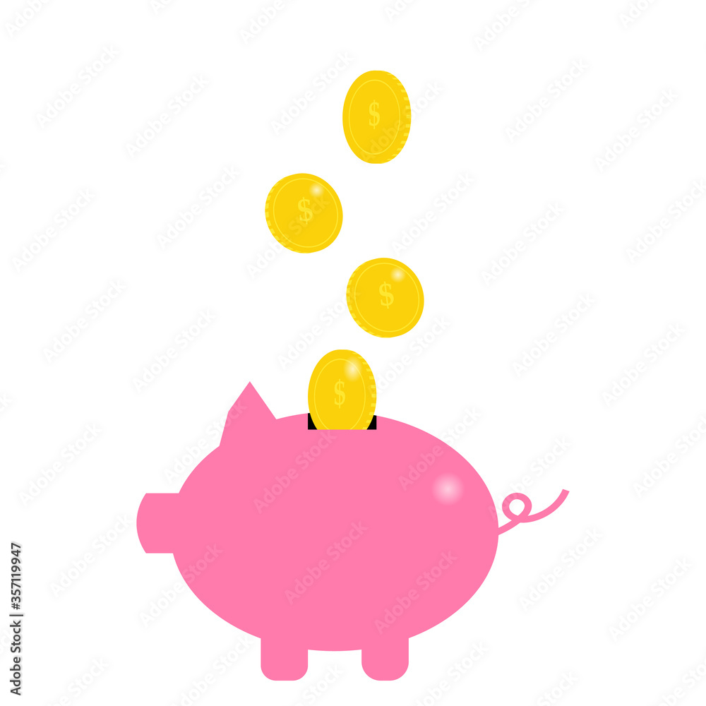 Fototapeta premium Pig piggy bank and gold coins. Saving money