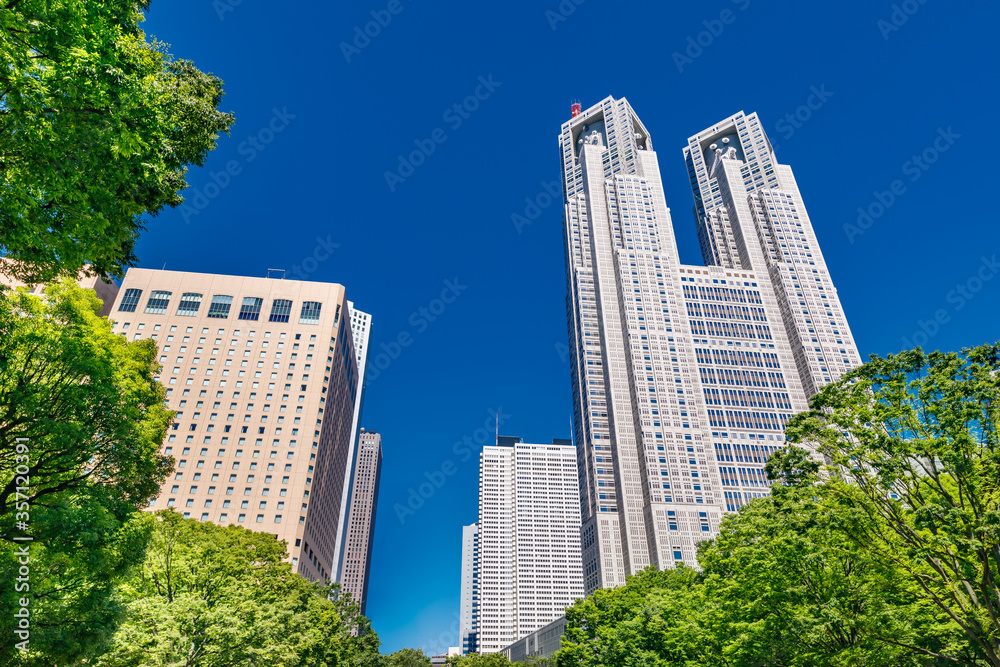 新緑が綺麗な西新宿高層ビル群
