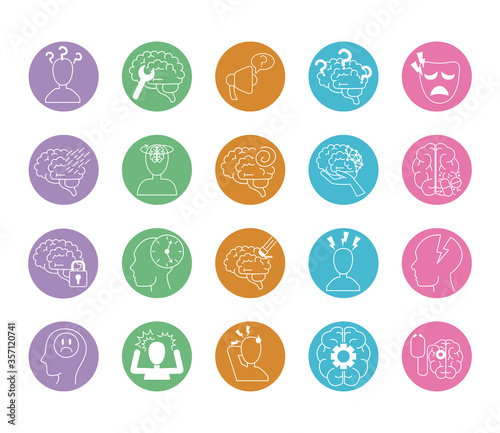 alzheimer disease, decrease in mental human ability icons set line style