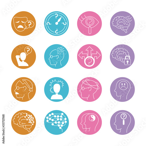 alzheimer disease, decrease in mental human ability icons set line style