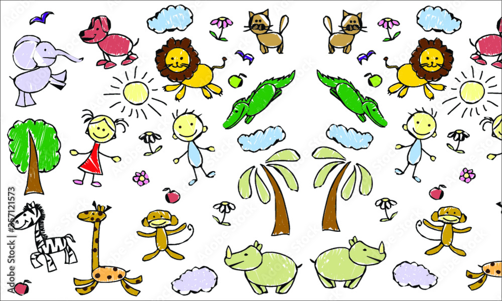 Obraz premium set of funny cartoon animals child zoo