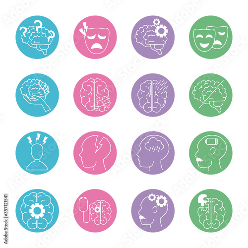 alzheimer disease, decrease in mental human ability icons set line style