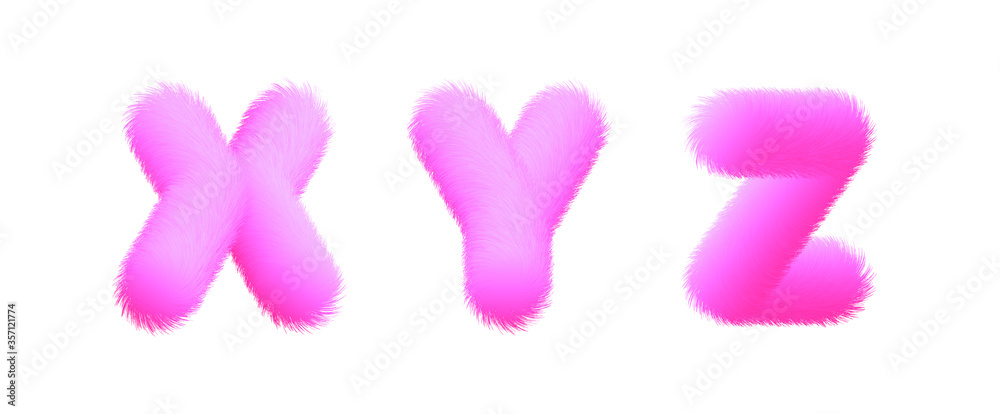 Set of High Quality 3D Shaggy Letter X Y Z on White Background . Isolated Vector Element