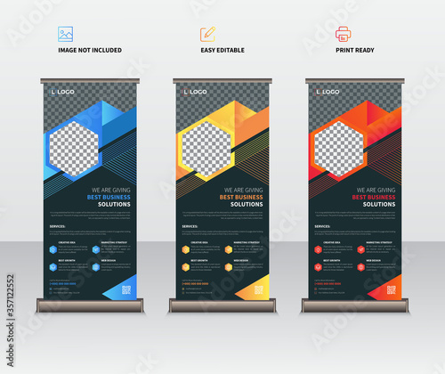 Business Roll Up. Event, advertising Roll up Design. Banner Template. Presentation and Brochure Flyer. Vector illustration