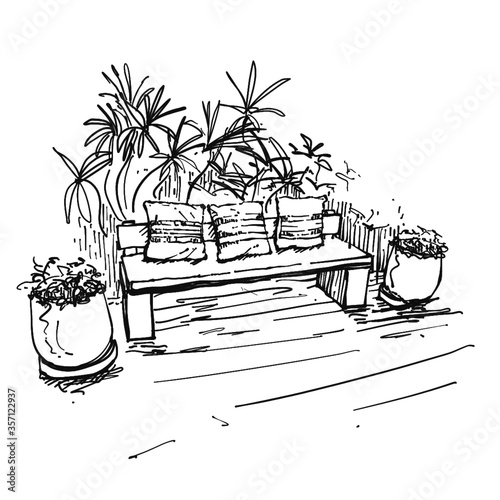Illustration Outdoor seating relax on the terrace, sketch design,vector eps10.