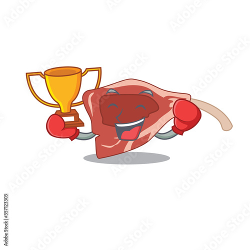 An elegant boxing winner of lamb chop caricature design concept