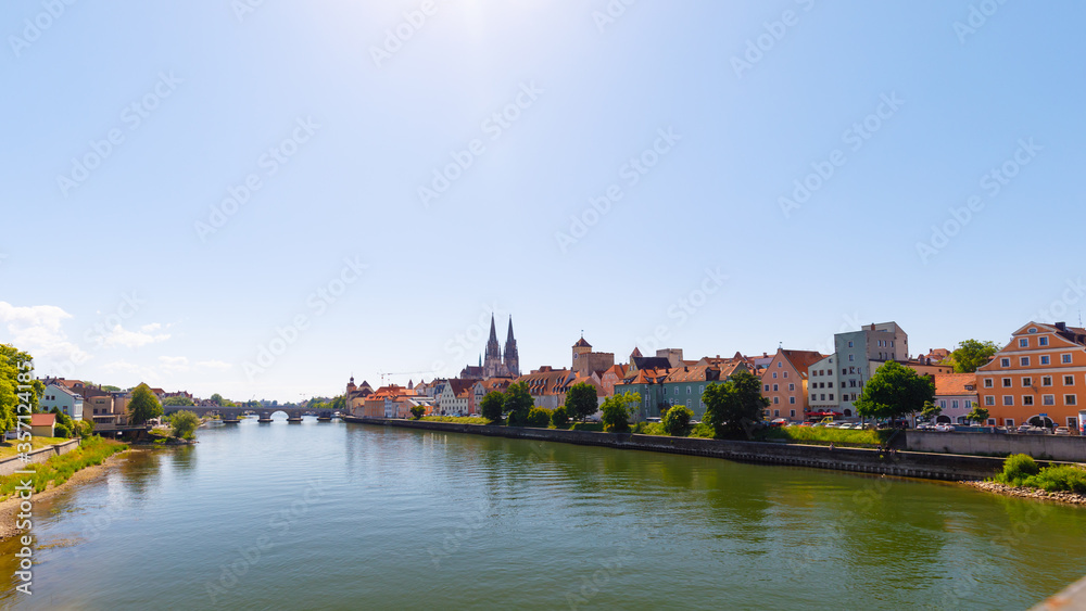 Cityscape of Regensburg with river danube