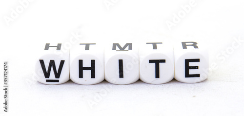 The word white in black text isolated on a white background image with copy space in horizontal format