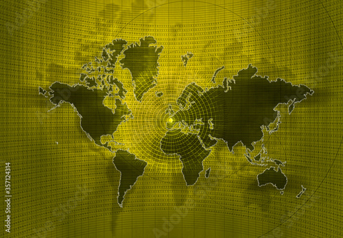 World map in yellow-gold shades for background