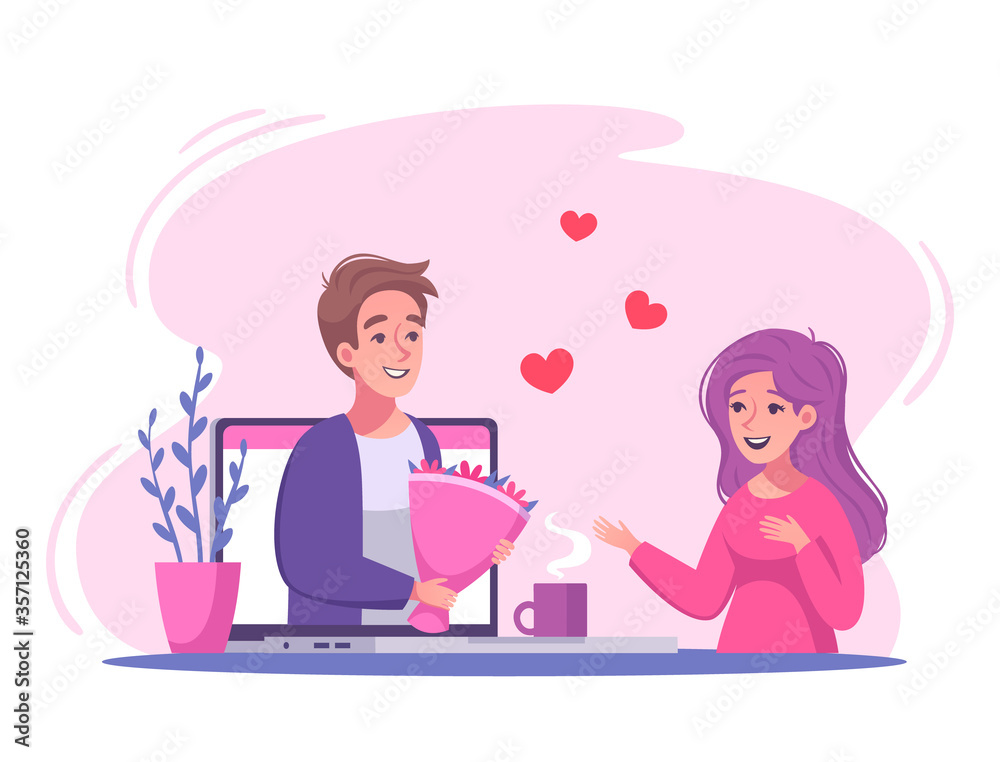 Online Date Cartoon Composition Online Date Cartoon Composition