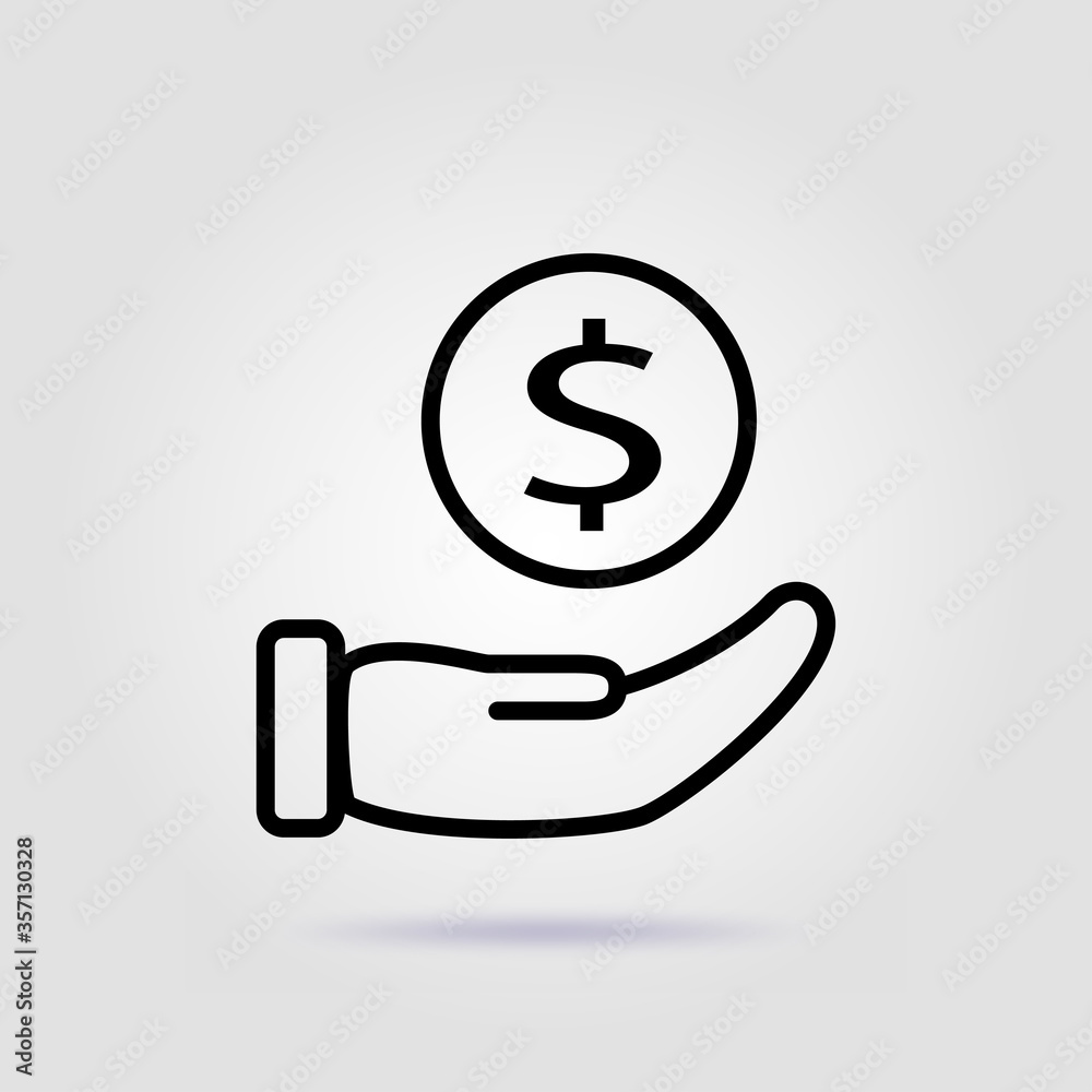 Saving money line icon on gray background with soft shadow Saving money line icon on gray background with soft shadow