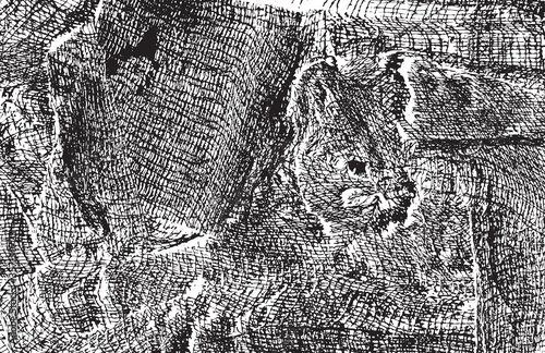 Grunge texture of soft gauze cotton fabric. Abstract monochrome background of coarse crumpled fabric. Vector illustration.