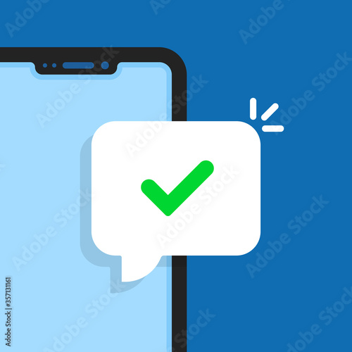 cartoon smart phone with tick in bubble