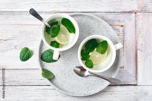 Peppermint tea with lemon. photo