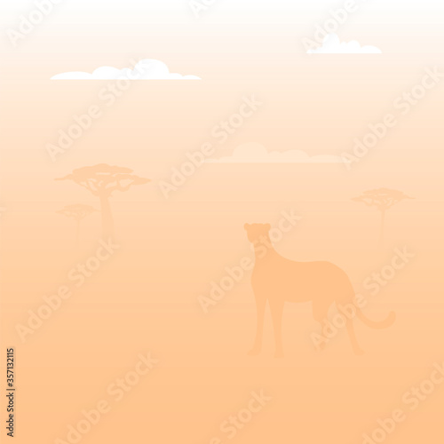 Cheetah. wild cat in nature. landscape of Africa. Savannah. vector illustration