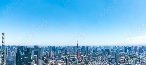 (東京都-風景パノラマ)青空と芝公園側風景