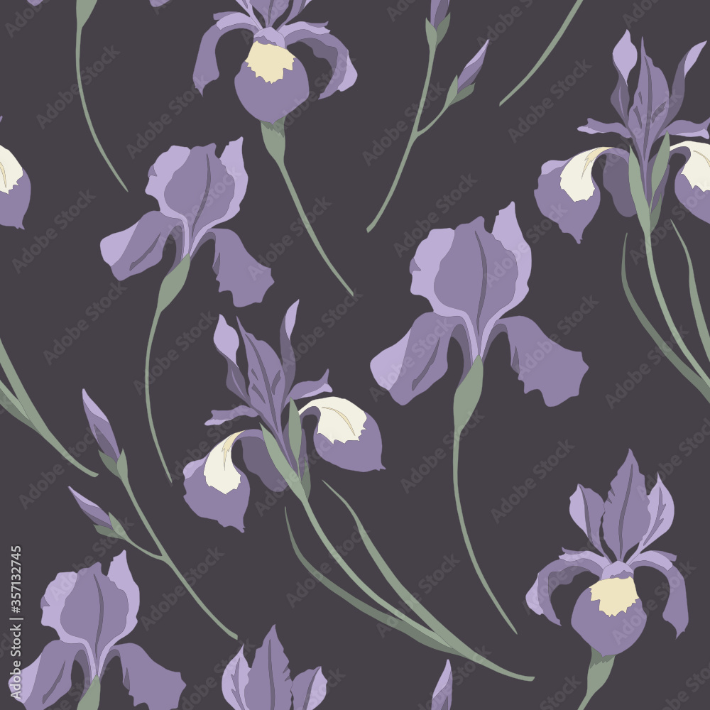 Vector seamless pattern with blossomed irises Vector seamless pattern with blossomed irises