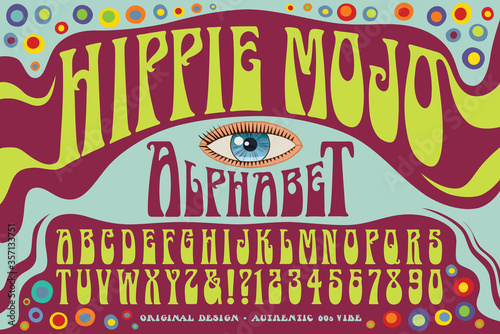 Hippie Mojo Alphabet: An original wild psychedelic lettering style reminiscent of 1960s era posters.