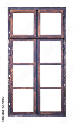 Vintage wooden window with eight pane on white background