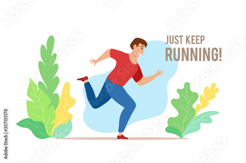 Running boy vector illustration in cute colorful cartoon flat style
