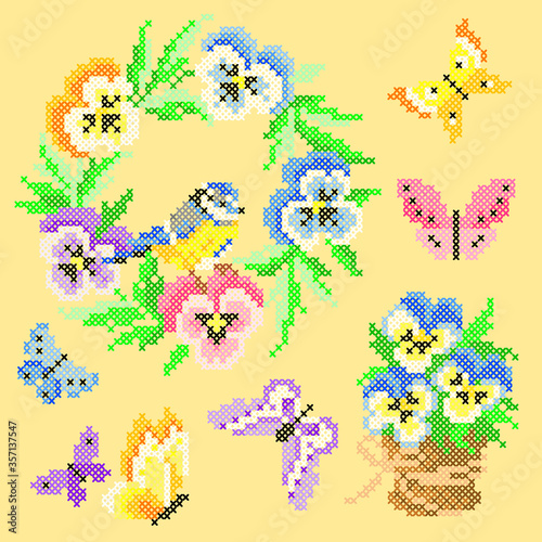 cross stitch spring set