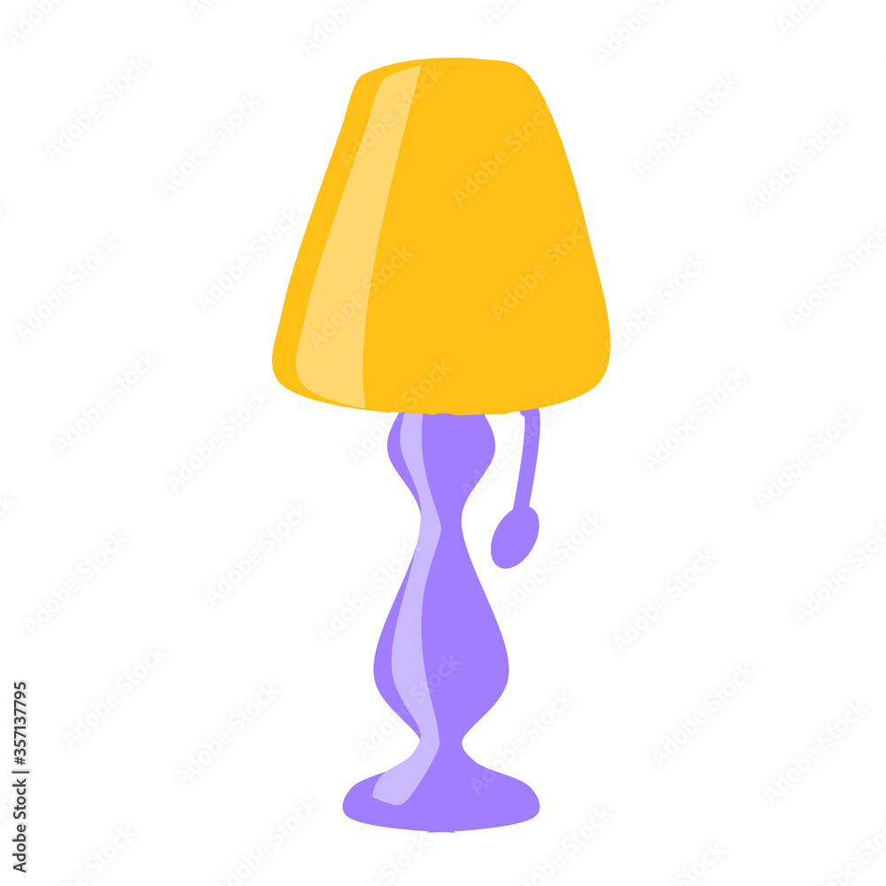 Obraz premium Single table lamp on three legs with a red shade, isolated on a white background. Vector drawing in flat style.