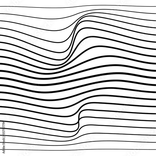 Distorted wave monochrome texture. Abstract dynamical rippled surface. Vector stripe deformation background.