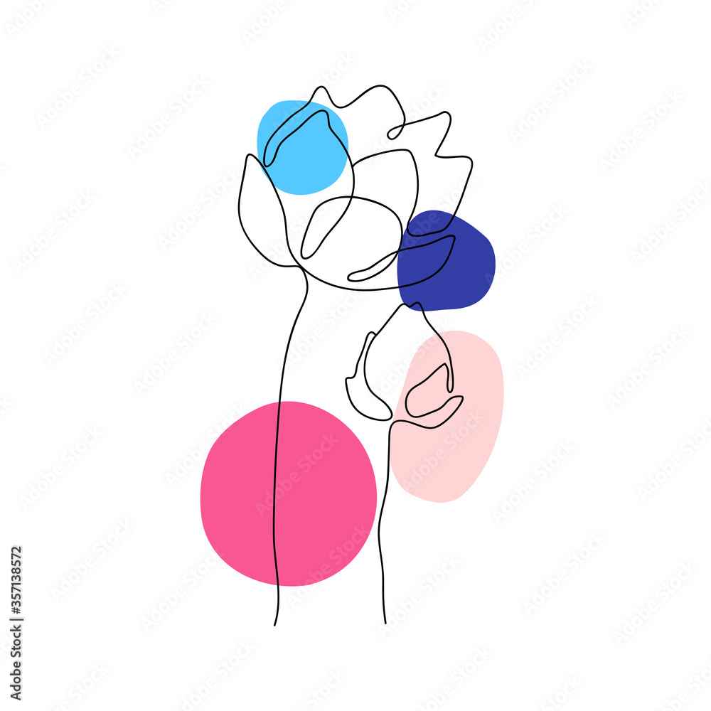 Fototapeta premium Lotus Floral line arts frame cover collection. Minimalistic modern line art Flower with abstract shape background for print, beauty and fashion. vector illustration. 