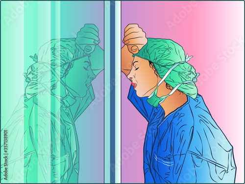 Exhausted healthcare worker. Tired nurse. Overworked doctor.