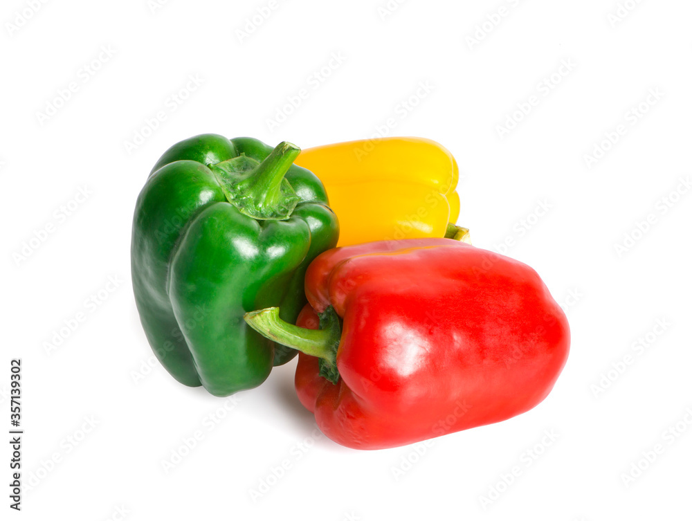 Three bell peppers isolated on white background. clipping path Three bell peppers isolated on white background. clipping path